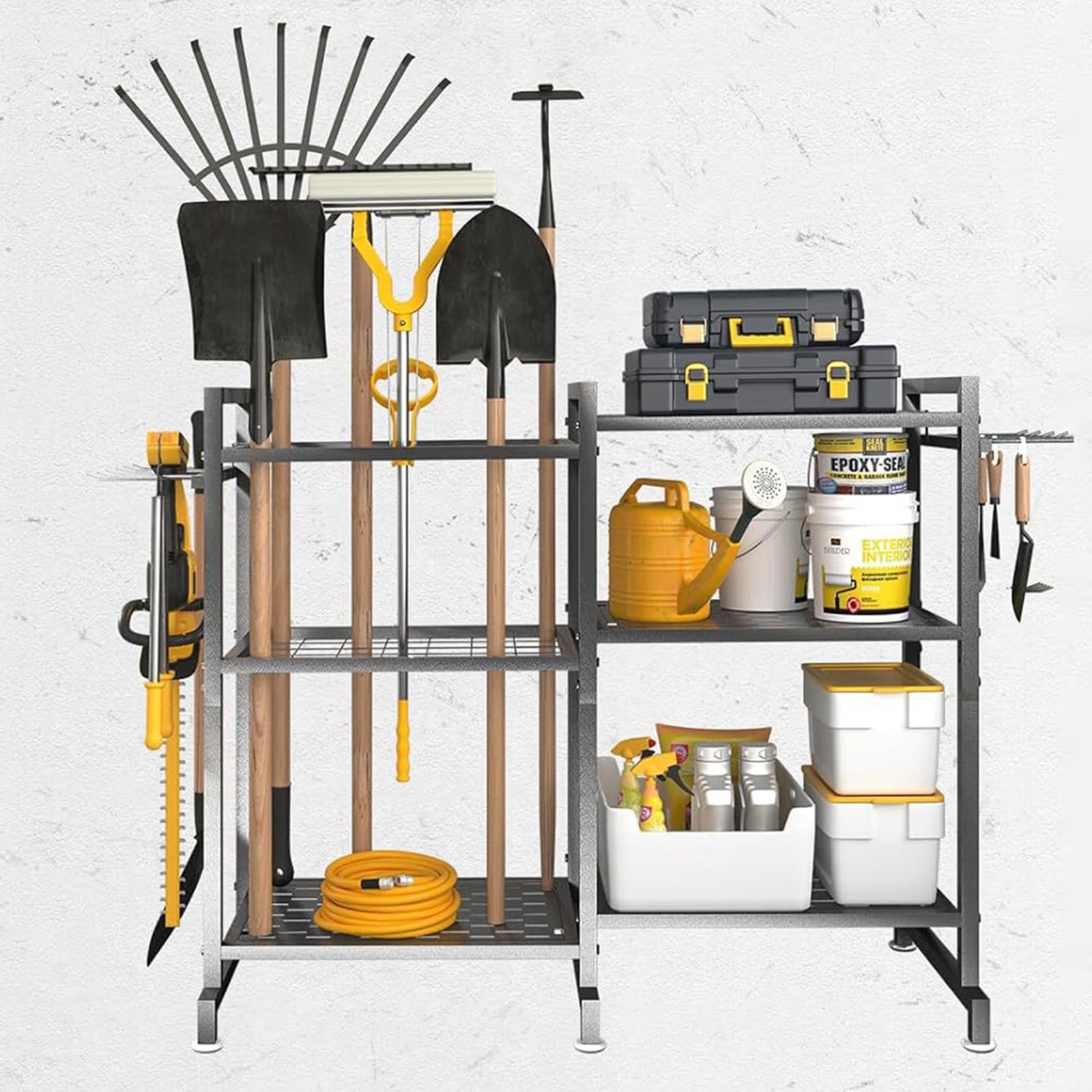 Organizador de Herramientas de jardín, Soporte para Herramientas de jardín, Carrito de Limpieza, Soporte de Acero Resistente para cobertizo, Exterior, Color Negro
