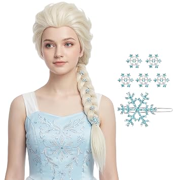 Miss U Hair Princess Costume Wig with Hairclips Queen Long Blonde Braided Wigs Party Cosplay Halloween Wig