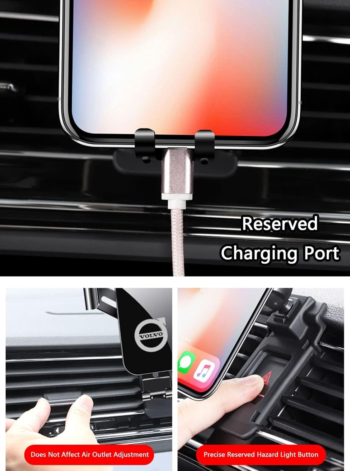 Volvo XC60 2018-2021 2023用、360&deg;回転、調整可能、耐衝撃、車載電話ホルダー,normal-A Black