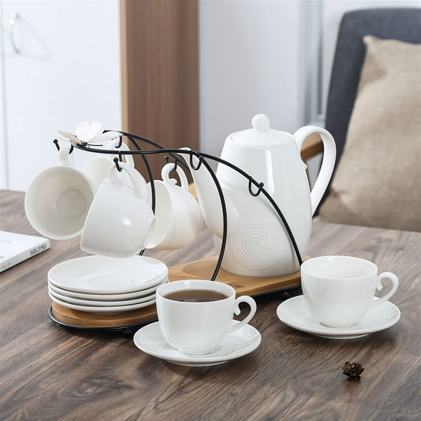Ceramiczny zestaw filiżanek do kawy i spodków z jadeitowej porcelany na popołudniową herbatę lub kawę - idealny do użytku domowego i kawiarni