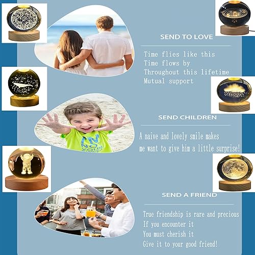 Miniatura 7 de KAZETEC Luz nocturna de bola de cristal de astronauta 3D, 3.15 pulgadas (3.150 in), decoración espacial, luz nocturna, decoración de dormitorio de