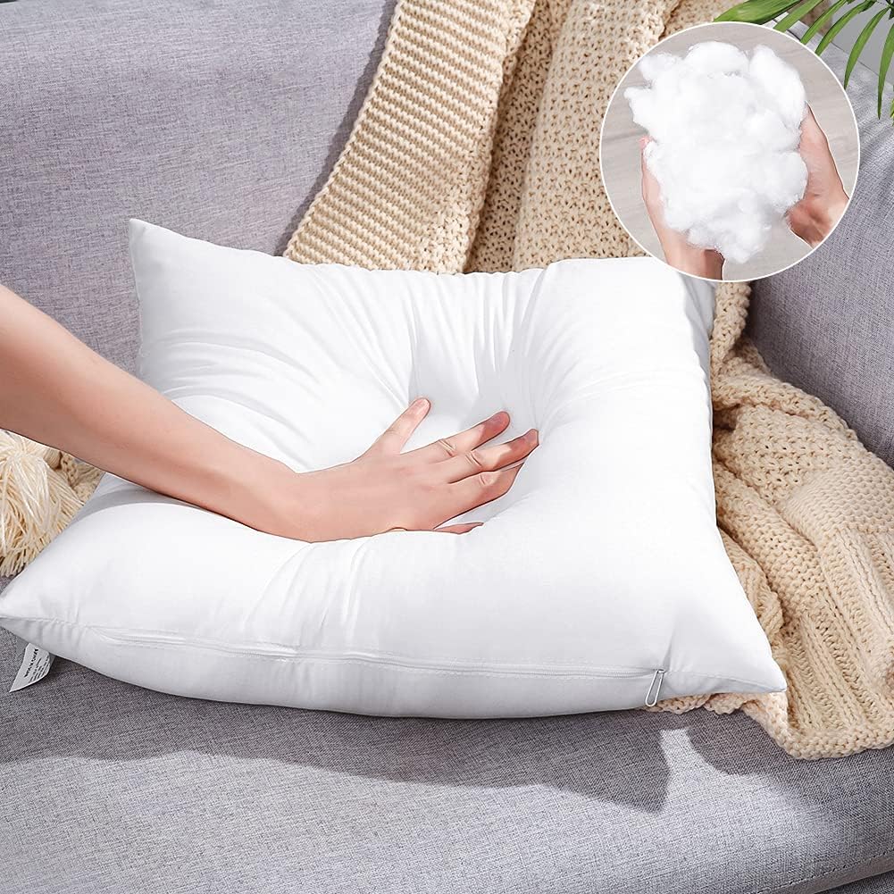 OTOSTAR Waterproof Throw Pillow Inserts 18x18 Inch, Set of 4 Water Resistant Square Form Cushion Stuffer for Garden, Bench, Patio - Decorative Outdoor Sofa Pillow Inserts White