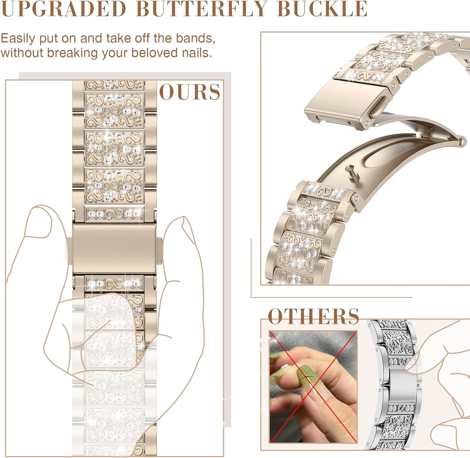 MARGE PLUS Compatible with Apple Watch Bling Band Women 46mm 45mm 44mm 42mm Series 11 10 9 8 7 6 5 4 3 2 1 SE, Upgraded Sparkle Replacement Bracelet iWatch Band, Diamond Rhinestone Stainless Steel Metal Strap