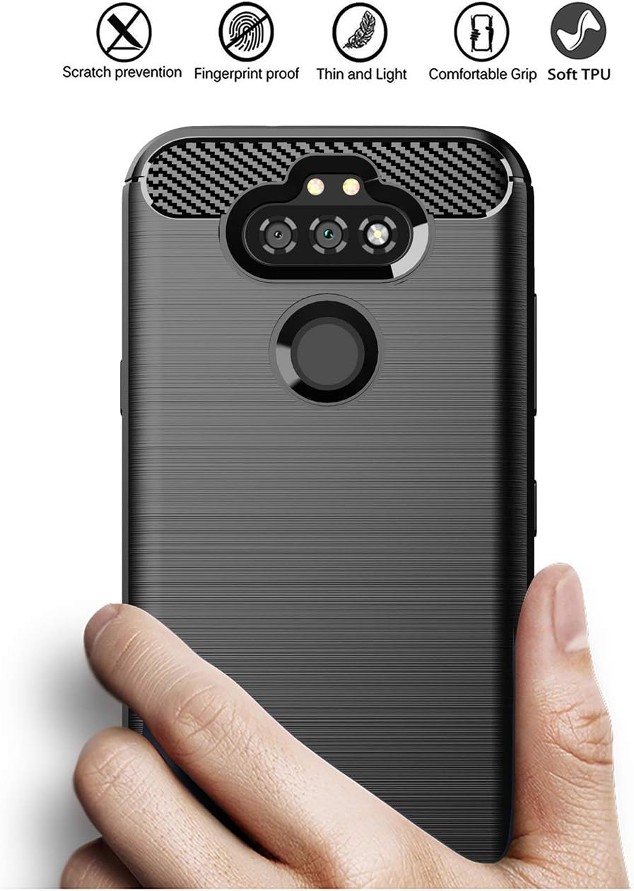 LG Phoenix 5/Aristo 5 Plus/Aristo 5/K31/Fortune 3/Risio 4/Tribute Monarch/K8X/K300 Case,with Tempered Glass Screen Protector,PhuLok Slim Soft TPU Rubber Bumper Rugged Durable Protective Case(Black)