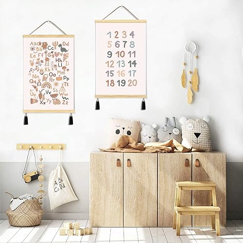 Miniatura 4 de Póster de números Abc para niños pequeños, ganchos magnéticos para pósteres, lienzo enmarcado de madera, 2 juegos de 16 x 24 pulgadas, alfabeto para