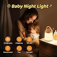 Vista 3 de Una Luz de Huevo de One Fire para Guardería, Luces de Noche Dimmables de 10 Colores para Bebés, Lámpara Recargable de 1800mAh para Niños, Lámpara