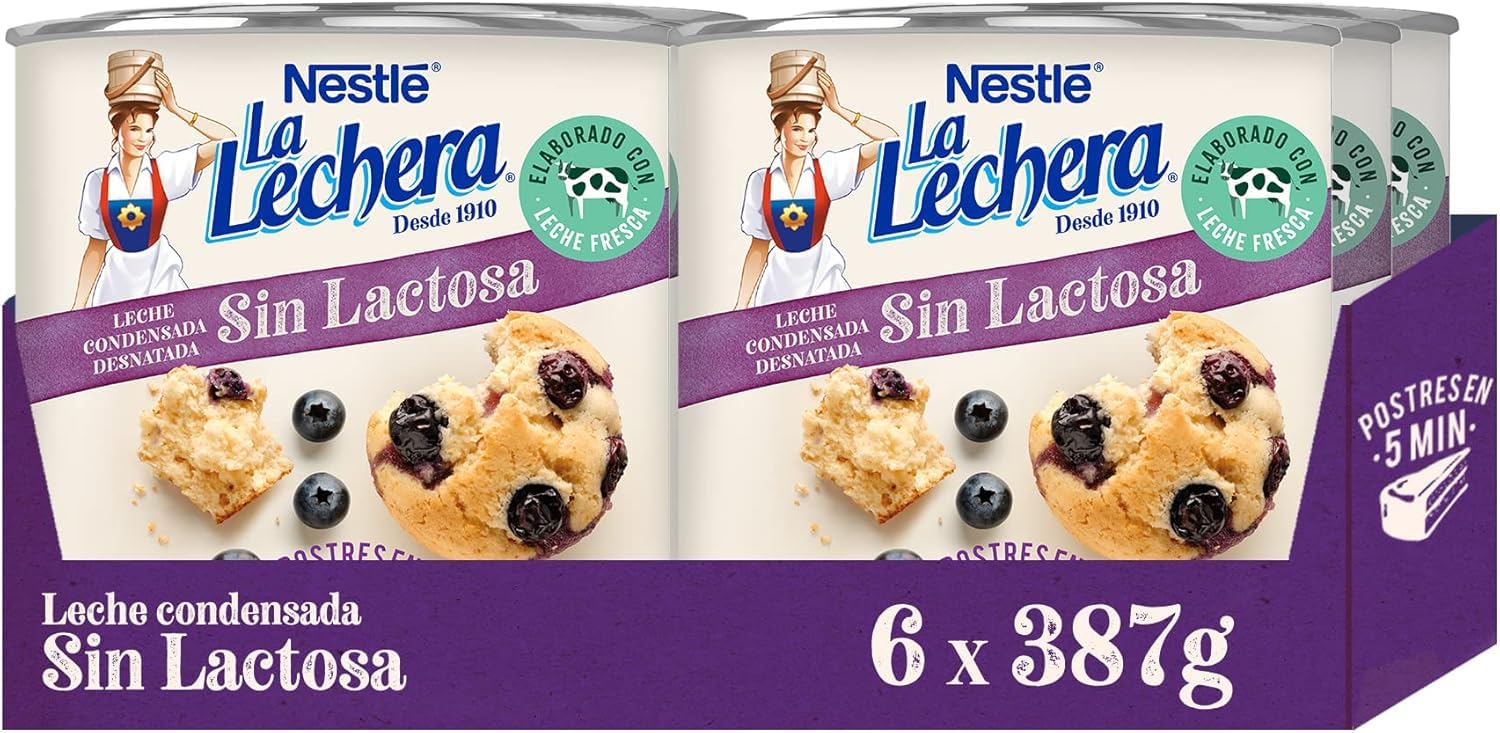NESTLÉ LA LECHERA leche condensada desnatada Sin Lactosa Lata 6x387g