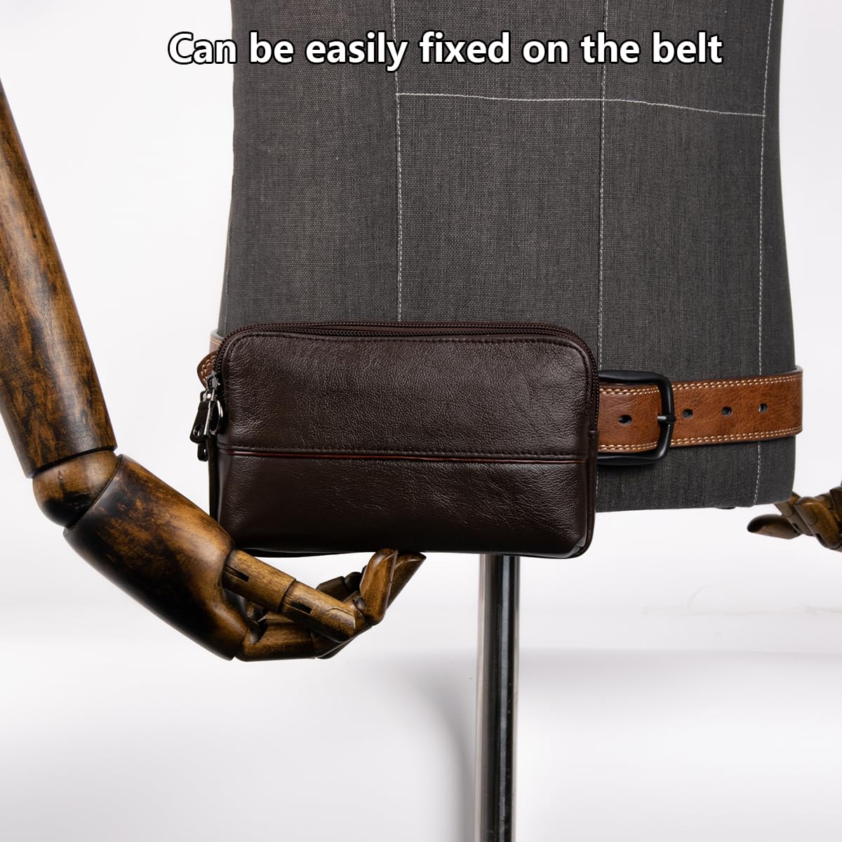Herren Echtleder Clutch Tasche Gürtelholster mit Handgelenkschlaufe & Gürtelschlaufe, Kleine Casual Handy Handtasche Geldbörse, Multifunktionale Leder Gürteltasche für Business Reisen Camping Black