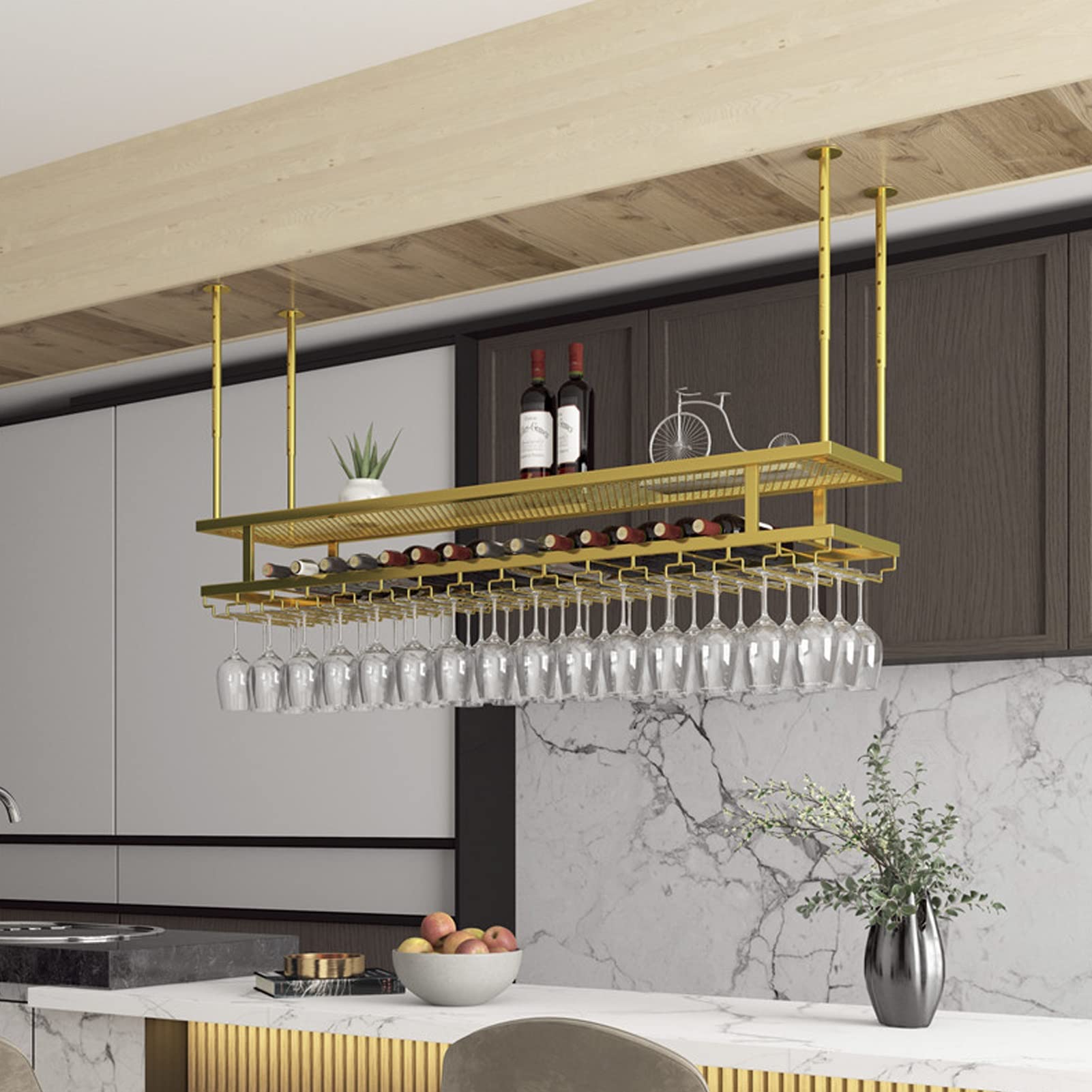 Étagère murale pour bouteilles de vin et support de verres 100 x 30 cm