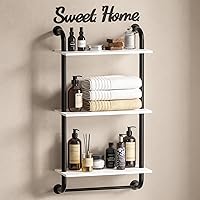 Vista 11 de Estantes de baño montados en la pared, estantes rústicos de tubería de granja, estantes de pared de 2 niveles, estantería de tubo industrial