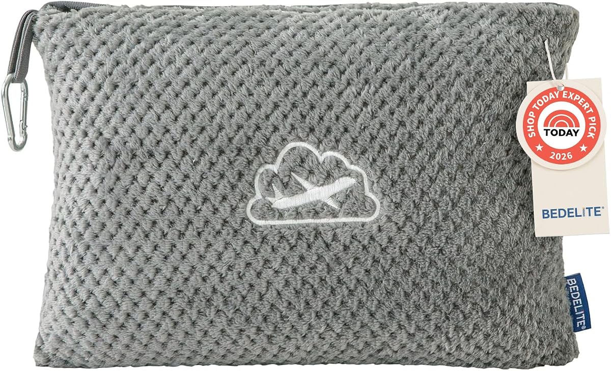 Travel Blanket with Bag, Jacquard Fleece Blanket 65"x40", Grey | Ultra-soft Airplane Blanket, Luggage Sleeve & Backpack Clip, Travel Essentials for Women, Foldable as Pillow for Long Flight