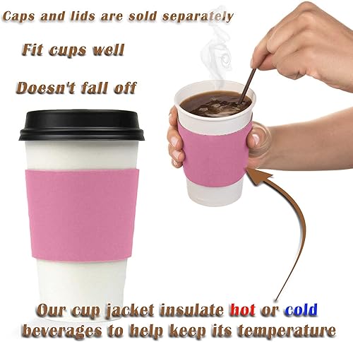 Miniatura 6 de FMP Brands Paquete de 100 Fundas de taza de café rosas desechables para bebidas calientes, fundas duraderas de cartón corrugado para tazas de 12 a