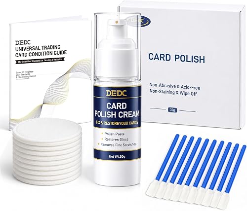 DEDC Card Care Polishing Kit - 30g Scratch Remover, 10pcs swabs, 10pcs Pads, Gloss Restoration Cream for Trading Cards, Micro-Abrasive Polish for Holos, Foil and Sports Cards, Pre-Grading Repair Tool