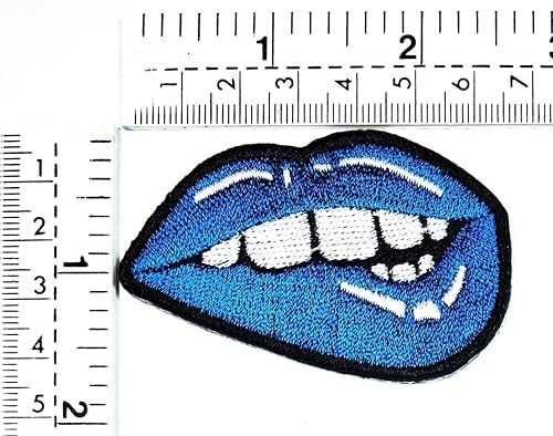 Miniatura 2 de Beso labios azules boca sexy mordida mordedura de hierro en parche adhesivo bordado 666 parche de dibujos animados apliques ropa de bricolaje