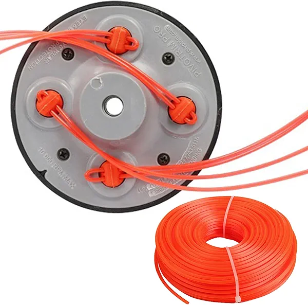 Universal String Trimmer Head for Brushcutter Weed Eater Whipper M10 x 1.25 Thread Size Trimmer Head with 49ft/0.09inch Trimmer Line,4 Way String Trimmer Head Replacement for Stihl, Ryobi and More