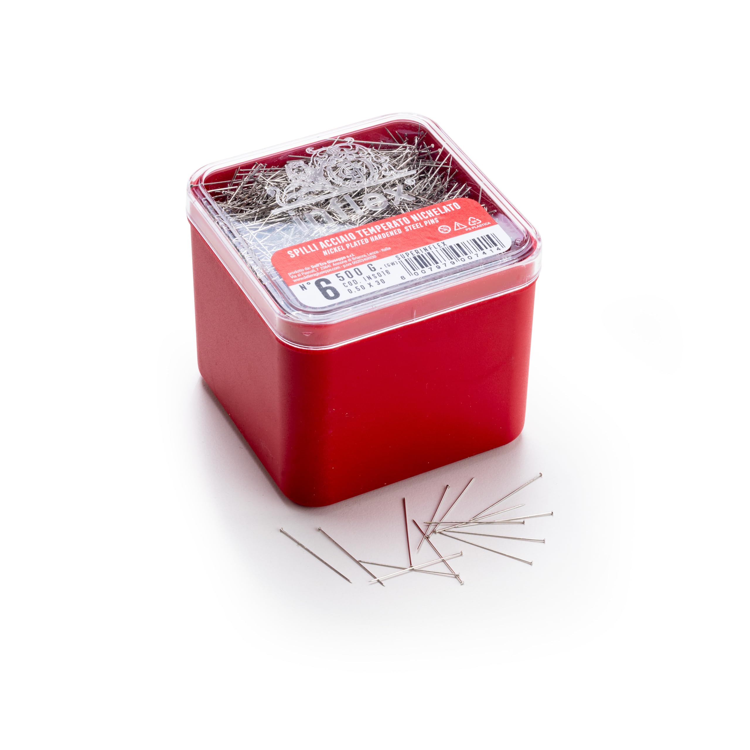 Spilli sottili per abiti bianchi "Superinflex" - in acciaio temperato nichelato - Scatola da 500 g. - mm 0,50 x 30