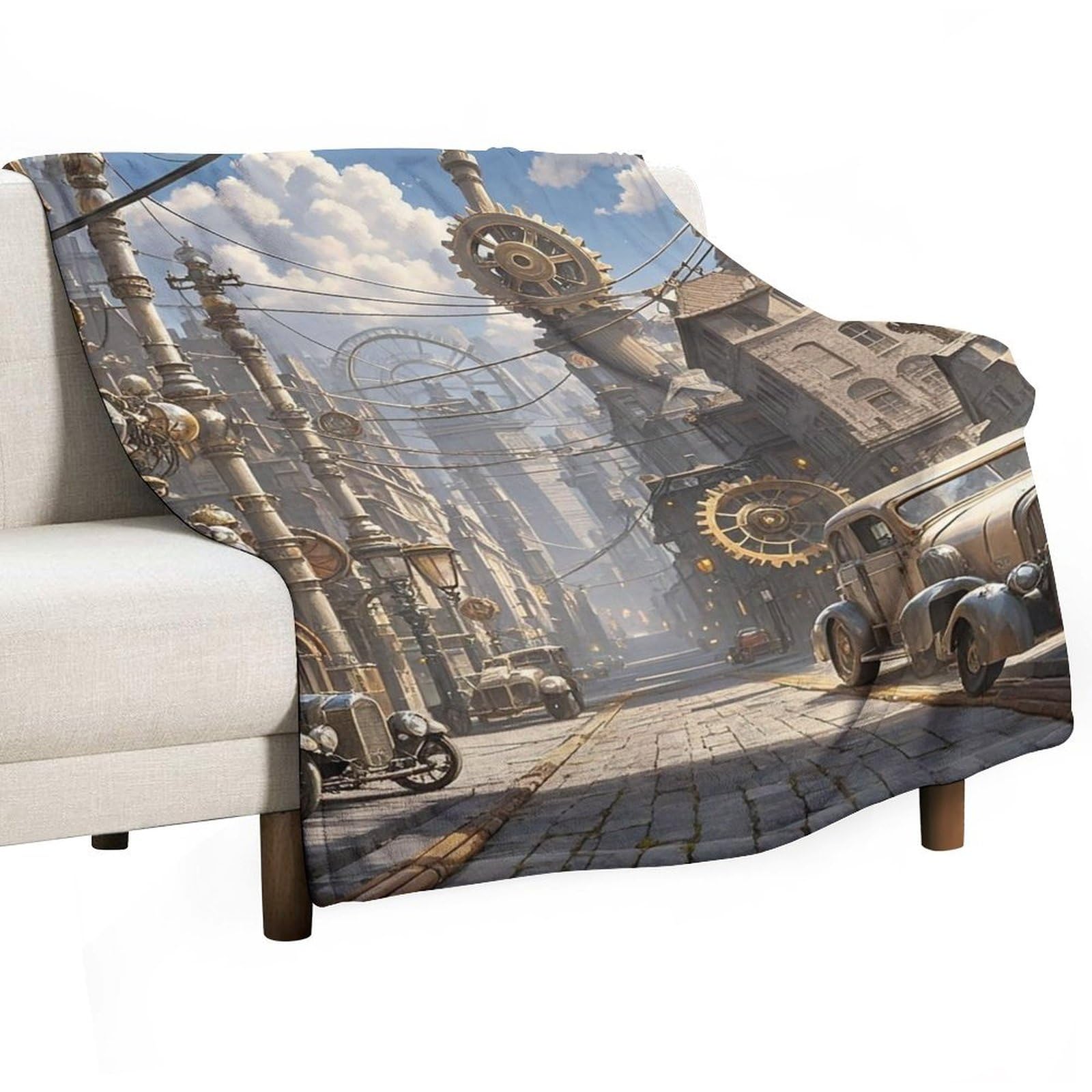 Couverture flanelle Steampunk City douce en maille haut de gamme toutes saisons