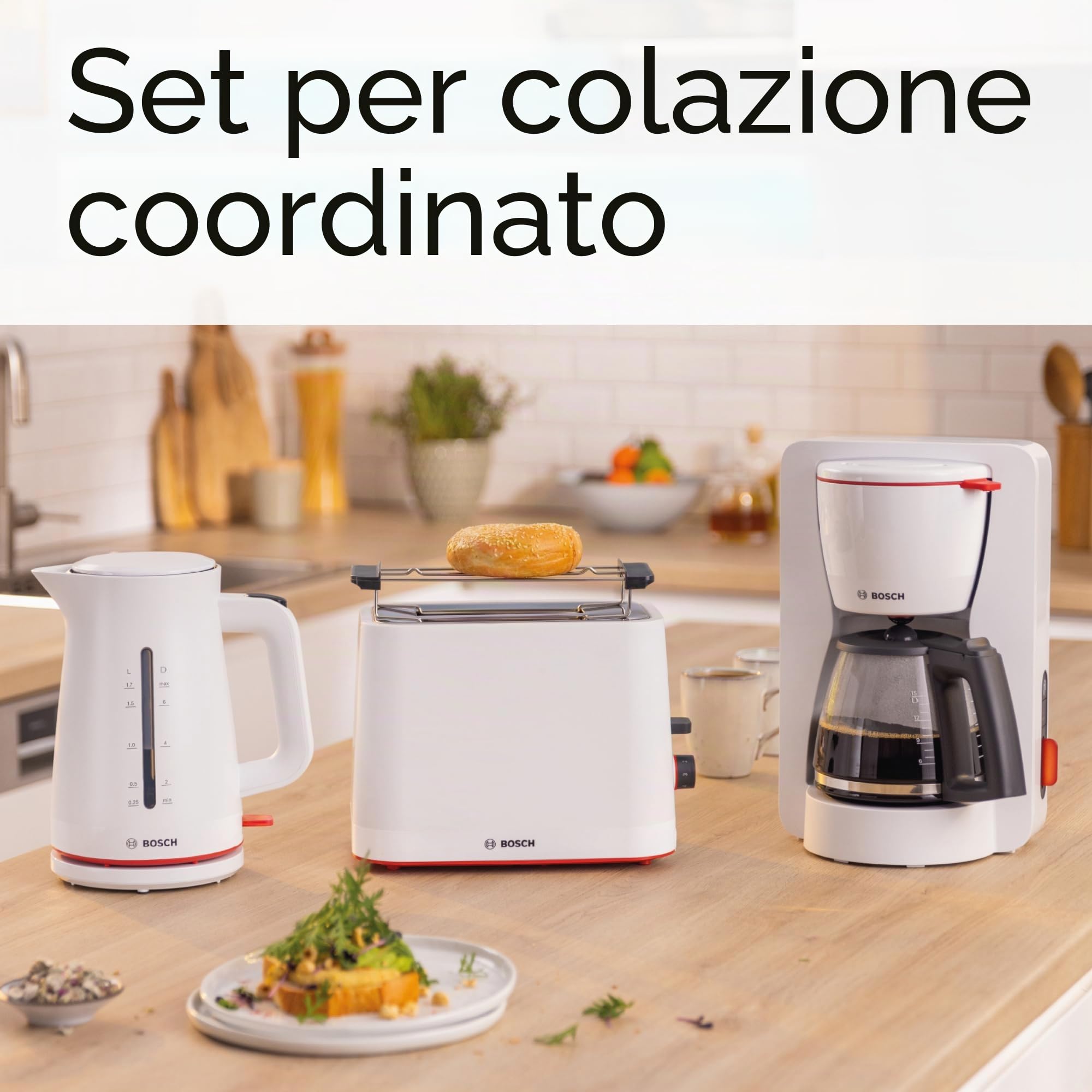 Bosch TWK3M121 Bollitore, Capacità 1.7 L, Filtro Anticalcare, Bianco | Bollitore, Riscaldamento Rapido, Filtro Removibile, Indicatore Livello Acqua, Spegnimento automatico, Facile da Pulire