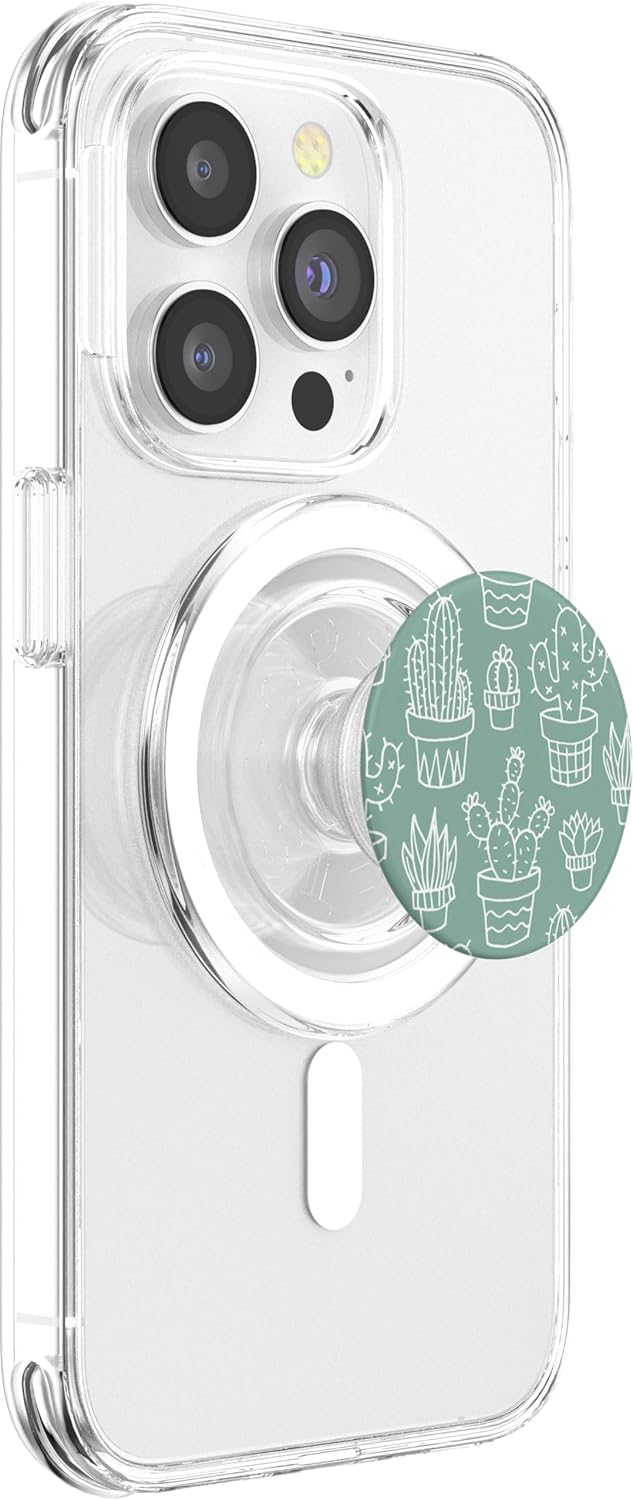 Cactus Succulent Plant Botanical Pattern Mint Sage Green PopSockets PopGrip for MagSafe
