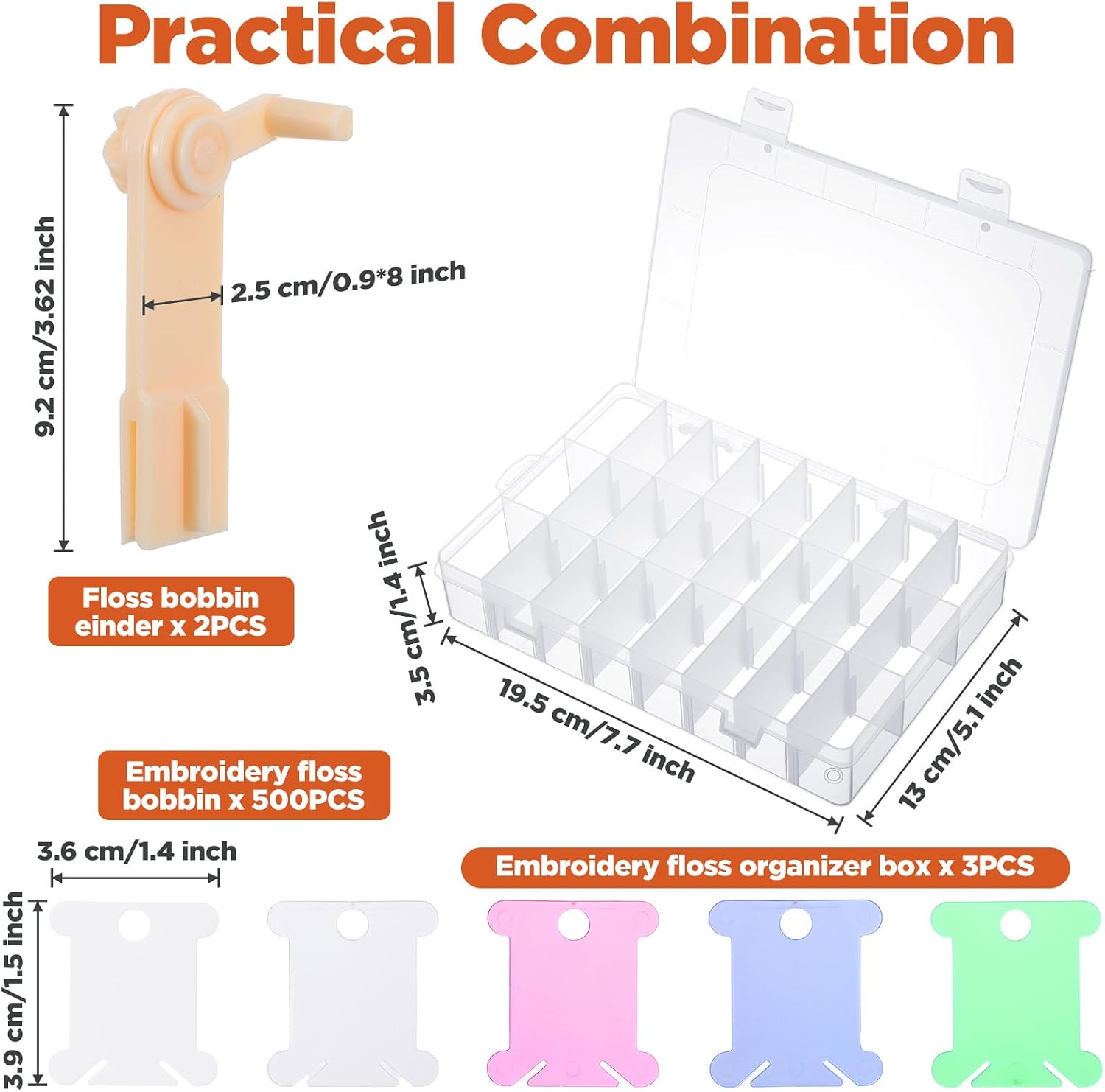 505 Pcs Embroidery Floss Organizer Kit - 2 Removable 24-Grid Thread Storage Boxes with Plastic Bobbins, 2 Bobbin Winders for Cross Stitch, DIY Sewing, Craft Storage
