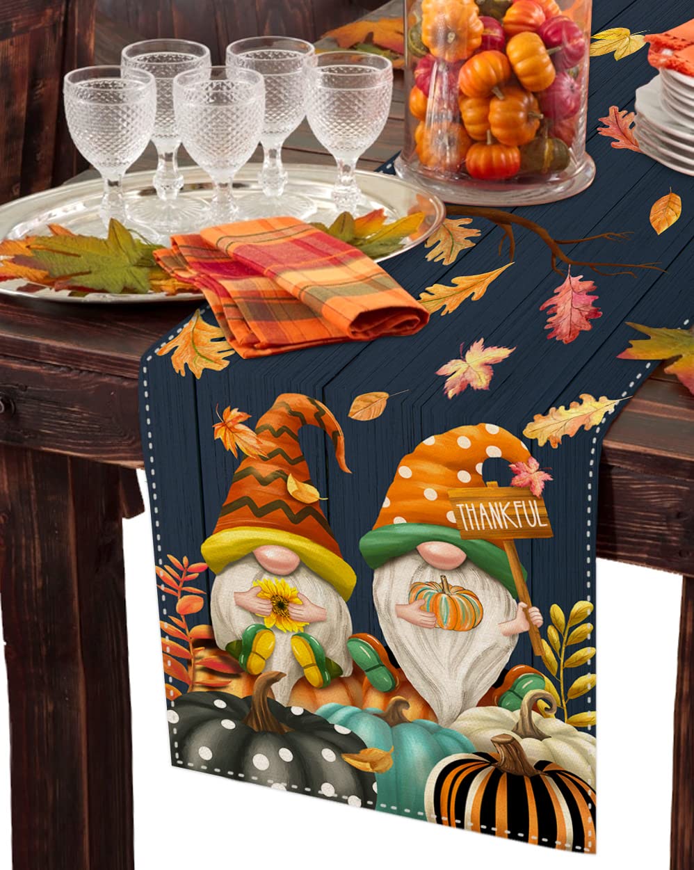 Libaoge Tischläufer Herbst-Design – 228,6 Cm Lang, Jute-Optik Mit Kürbis & Ahornblättern, Für Thanksgiving & Partys