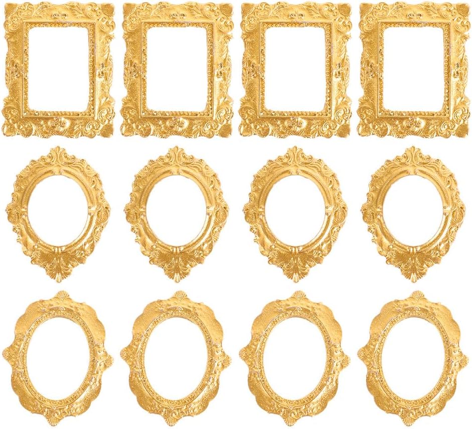 SHINEOFI 30pcs Mini Vintage Photo Frame Resin Crafts Small Picture Frames for Dollhouse DIY Jewelry Display Phone Case Decor - Golden