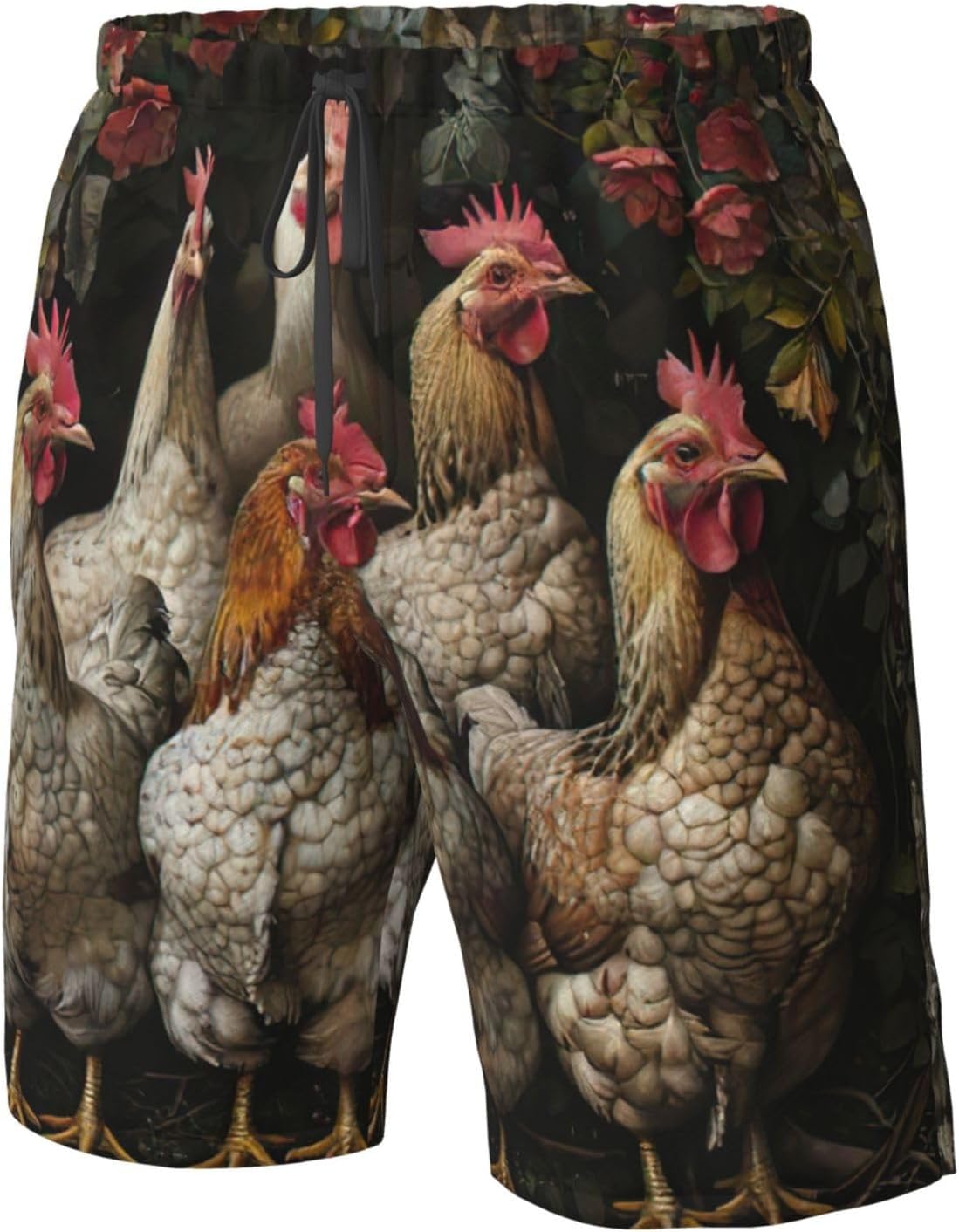 WURTON A Brood of Chickens Print Men's Swim Trunks Quick Dry Beach Shorts with Pockets Lining Swimwear Bathing Shorts