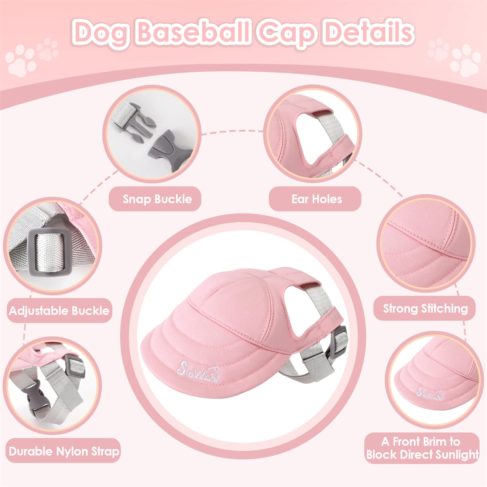 SlowTon Dog Hats for Medium Dogs - 2Pcs Dog Owner Matching Duck Baseball Cap with Ear Holes - Breathable Pet Family Matching Hat with Adjustable Strap - Outdoor (Pink, M)