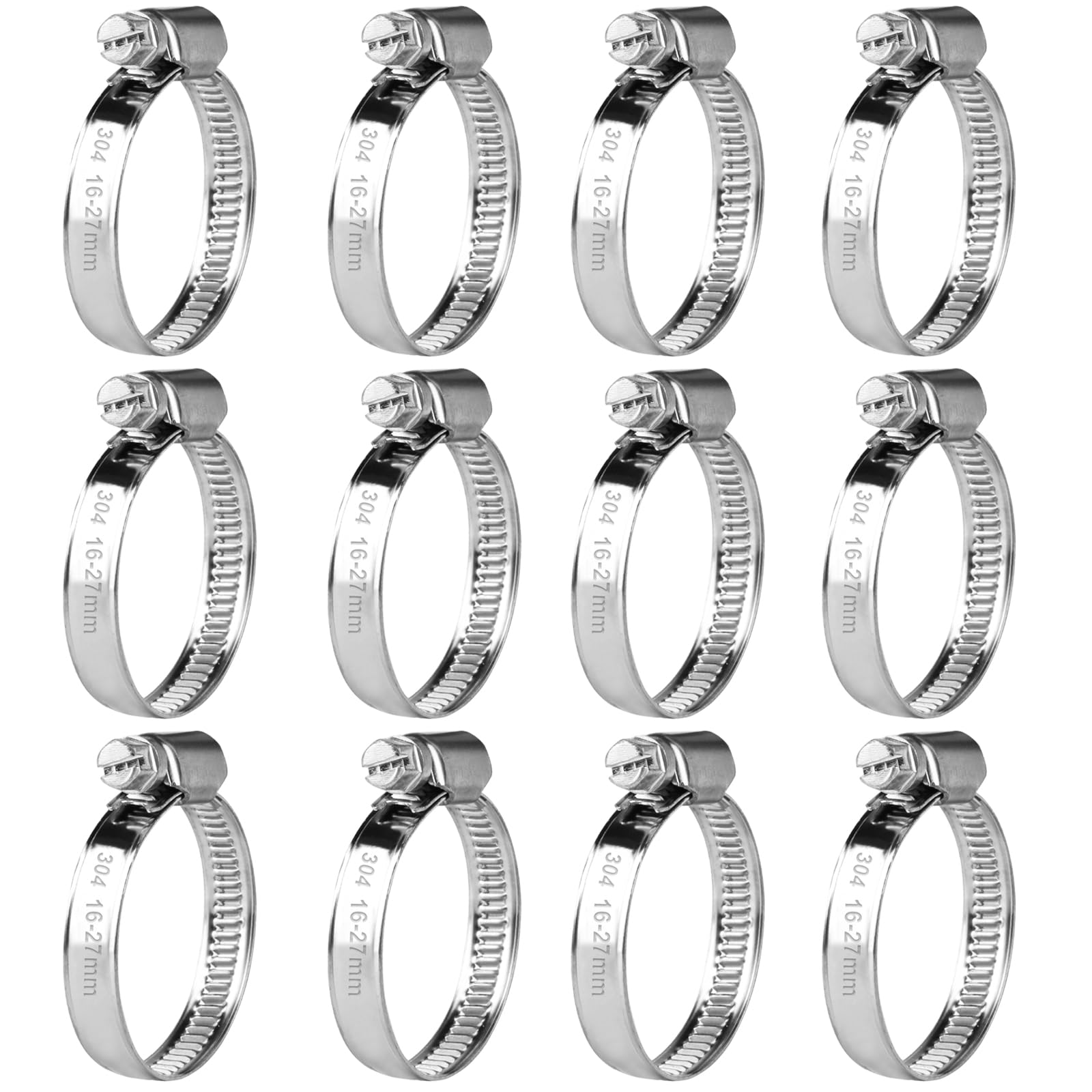 12 Pcs Abrazaderas Metalicas para Tubos, Abrazaderas de Acero Inoxidable Ajustable 16-27 mm, Abrazaderas de Tubo, Abrazaderas de Manguera de Acero Inox para Mangueras Tubería de Agua Piscina