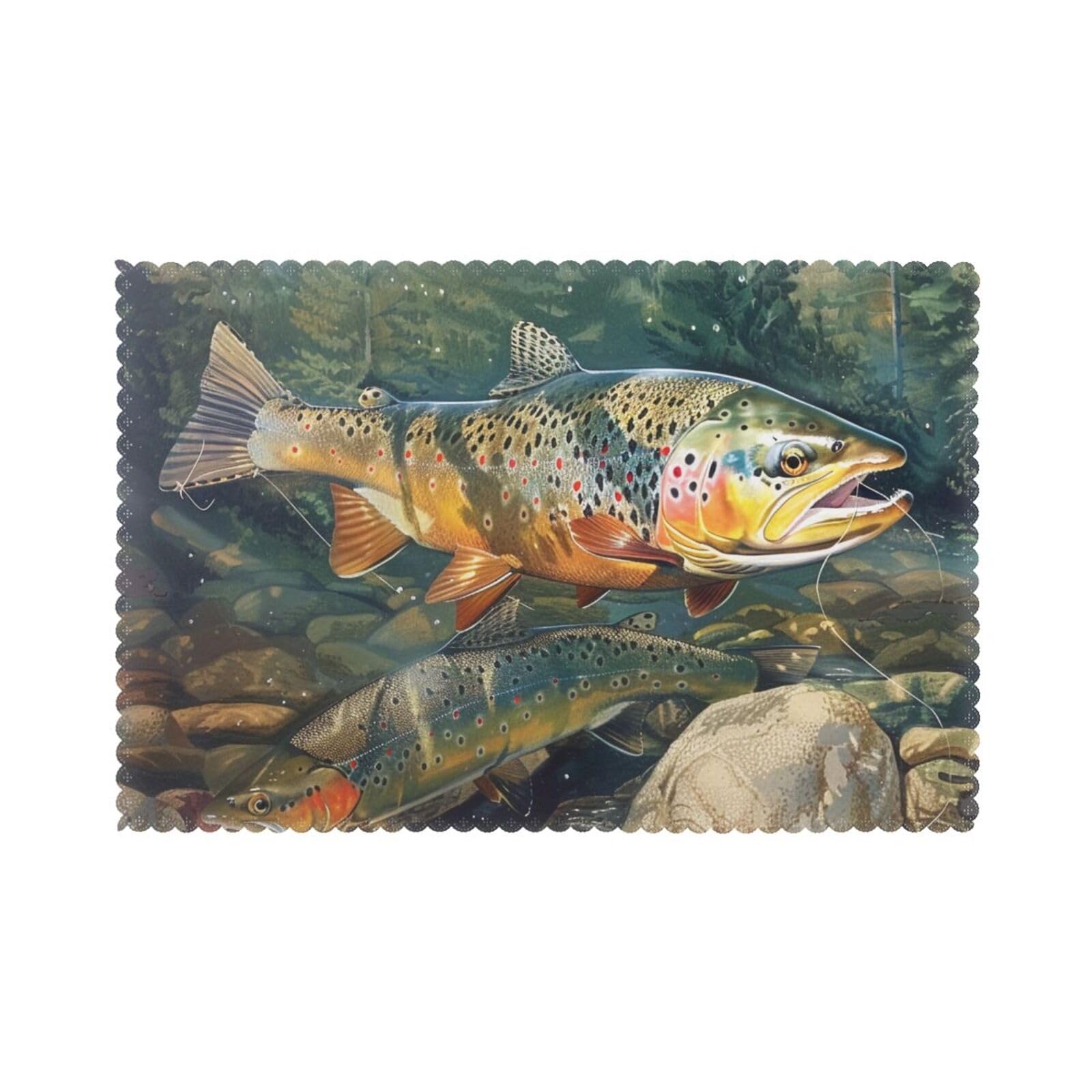 Brook Trout Fly Fishing Printed Placemat Heat Resistant Place Mats Set of 6 PCS Washable Kitchen Table Mats, 12x18 Inch