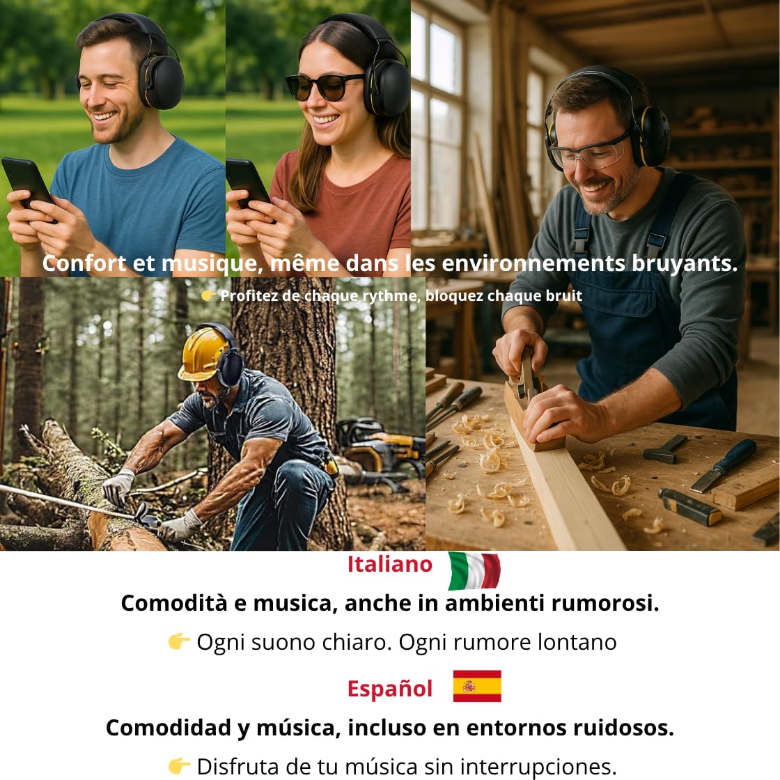 Cuffie Antirumore Bluetooth 5.2, altoparlanti ad alta fedeltà, microfono integrato, autonomia 48 ore, protezione dell'udito SNR 30 dB, ideale per cantiere navale, caccia, falegnameria, lavoro del
