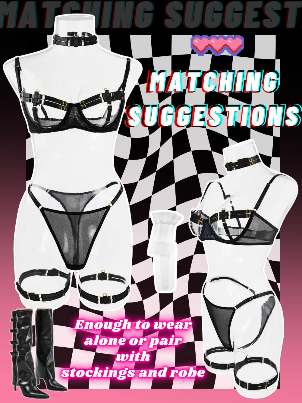 Kaei&Shi Glow Under Black Light, Party Boudoir Outfits, 4PC Peekaboo Lingerie: 0-2 Neon Green