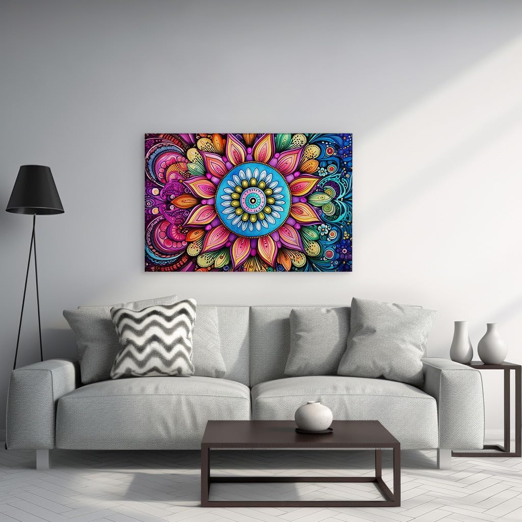Canvas for Living room. Harmonious Visions: A Mesmerizing Fusion of Floral Psychedelia and Abstract Mystery, 27 x 18 inch Canvas Wall Art - Contemporary Masterpieces - Modern Home Decor