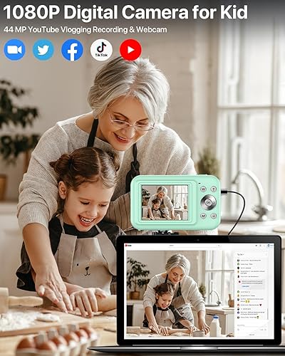 Vista 2 de Cámara digital, cámara para niños con tarjeta de 32GB, cámara FHD 1080P de 44MP para vlogging, cámara compacta recargable portátil de 16X zoom