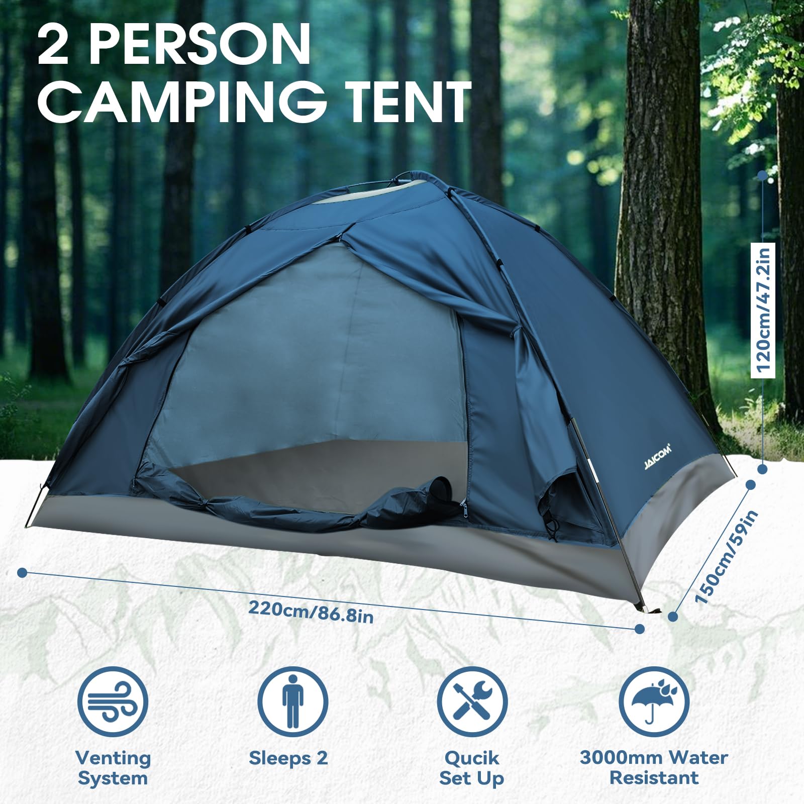 JAICOM Zelt 1-4 Personen Camping Zelt, Leicht, Stabil, Wasserdicht Kuppelzelt, 3-4 Saison Ultraleicht Zelte Mit Kleinem Packmaß, für Camping, Trekking, Familie, Outdoor