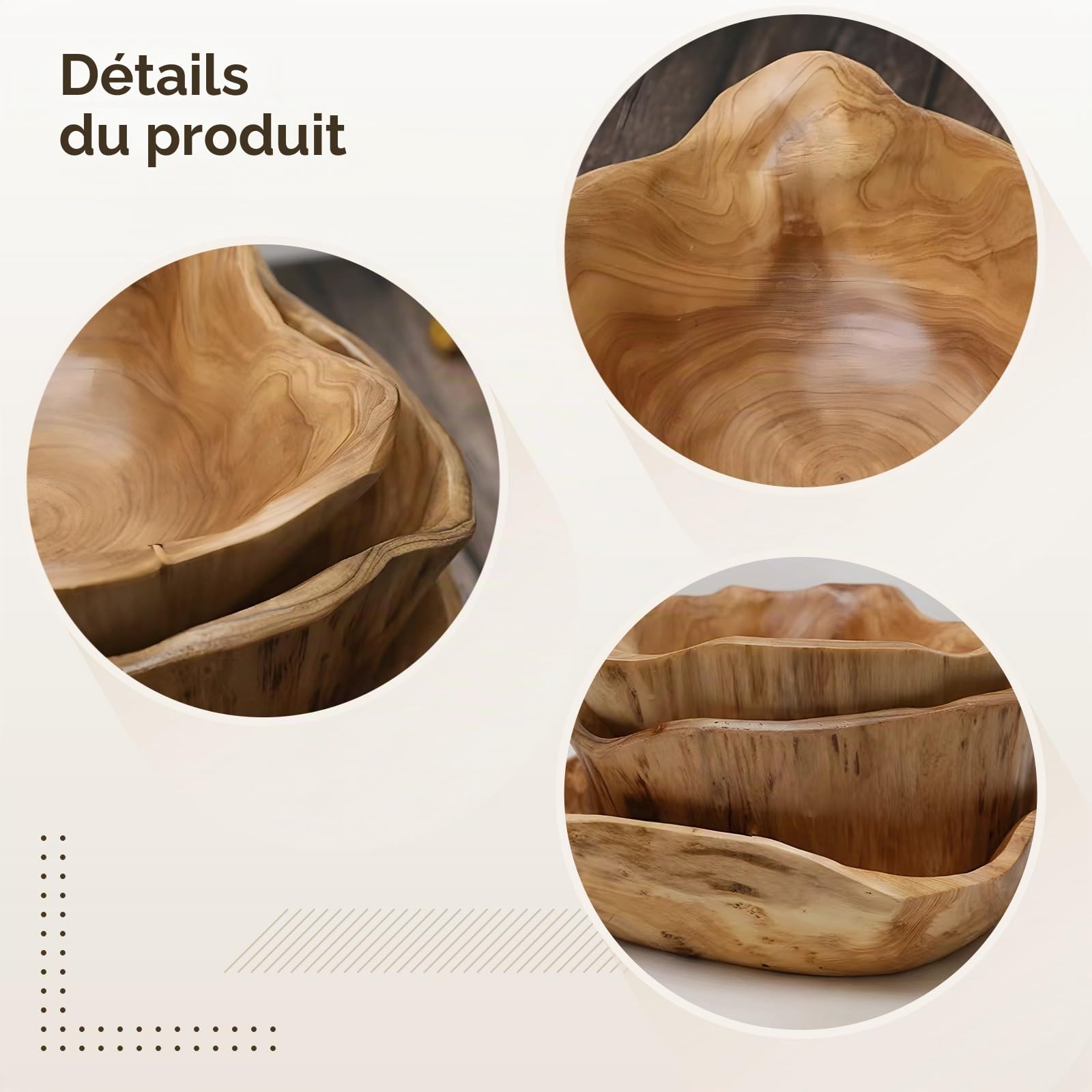 Bol à fruits en bois de racine naturelle 12-13 - Grand bol à fruits unique en bois - Forme organique - Centre de table pour table à manger - Saladier rustique - Décor artisanal