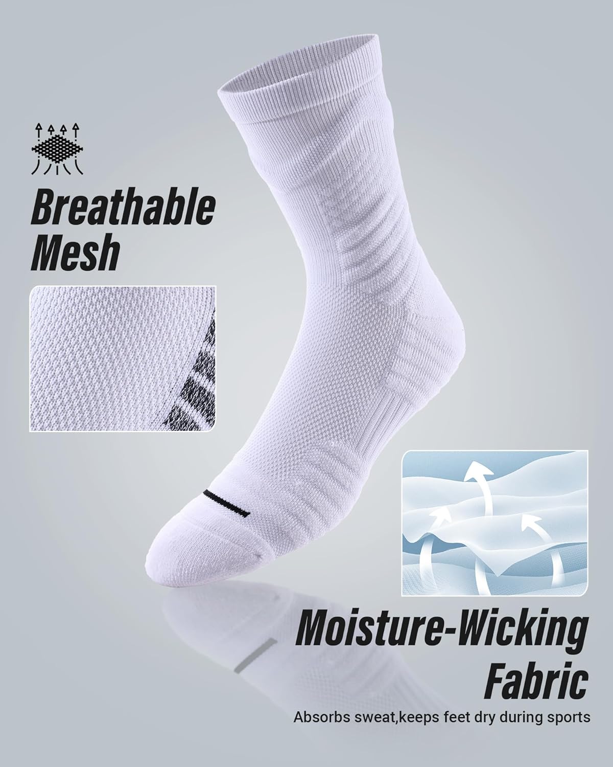Compression Running Socks, 3 Pairs, Athletic Crew Socks, Anti-Blister Moisture Wicking Cushion Sport Socks - Image 3