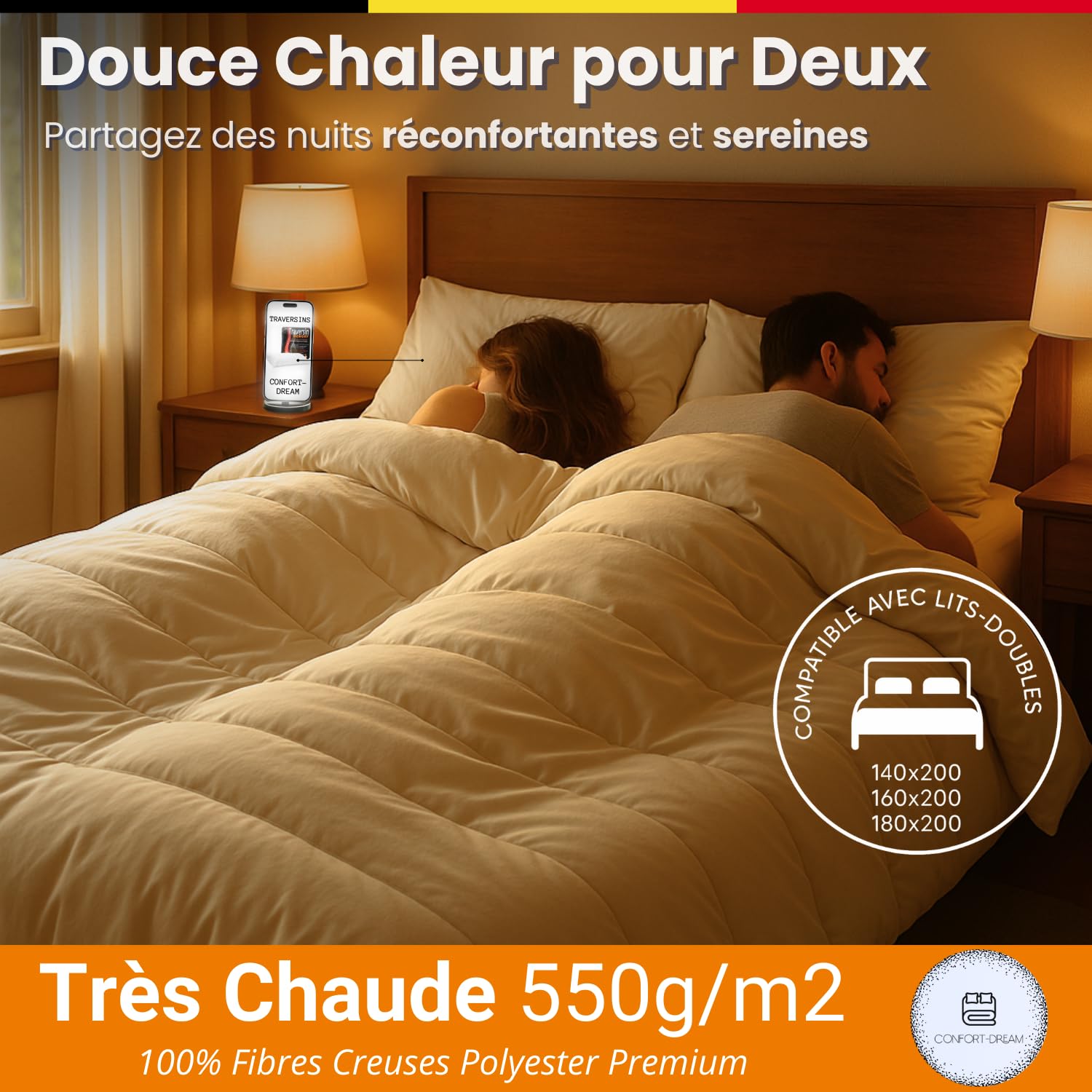 Couette 220x240 Premium Très Chaude 550g - 4 Saisons - Fabriqué En Belgique - Garantie Qualité Couette Très Chaude Hiver