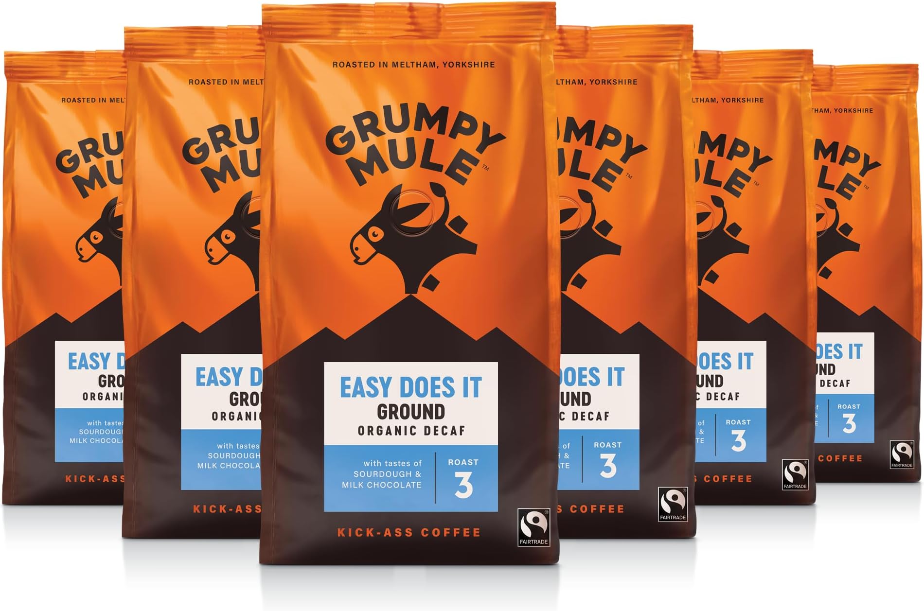 Easy Does It Swiss Water Organic (Decaf Ground Coffee) with notes of Milk Chocolate 200g (Pack of 6 - Total 1.2kg)