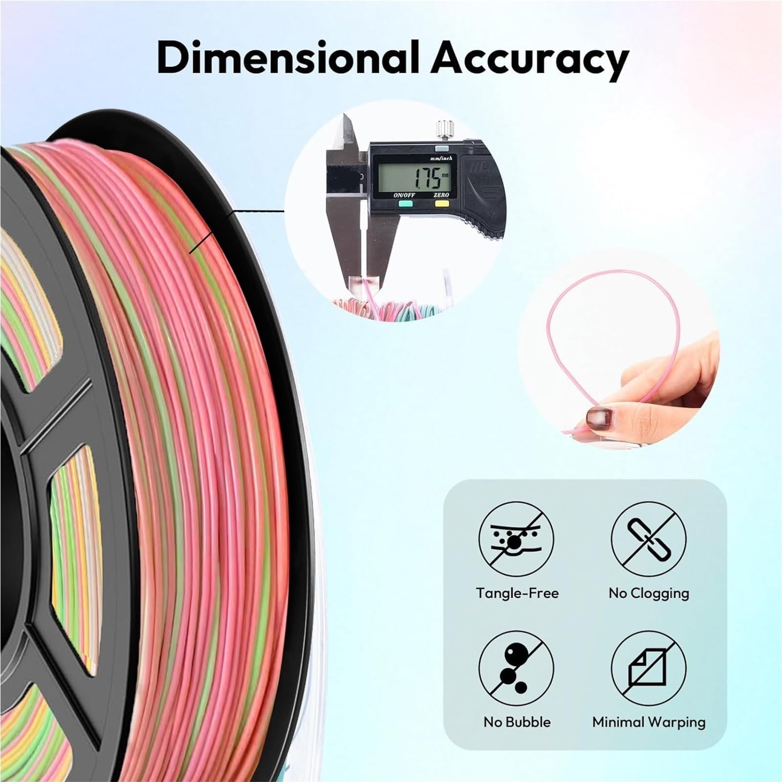 Filament D'imprimante 3D TPU Dégradé De Couleur 1,75 Mm, Filament Arc-en-ciel Flexible 95A, Change De Couleur(Glowing Blue 250g)