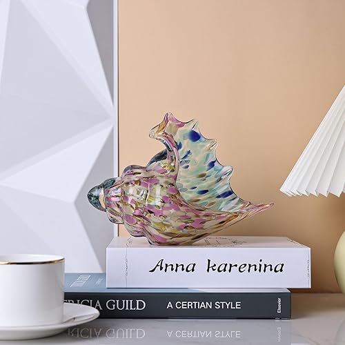 Vista 3 de Estatua de caracola de vidrio soplado, decoración costera para el hogar, conchas marinas, figuras artísticas de vidrio marino para decoración