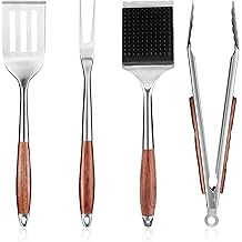 FJNATINH Heavy-Duty Grilling Accessories Rose Wooden BBQ Grilling Tools Set,Outdoor Grill Set with Spatula, Fork, Brush &amp; Tongs,Essential Accessories for Barbecue &amp; Grill. Ideal Gift for Men
