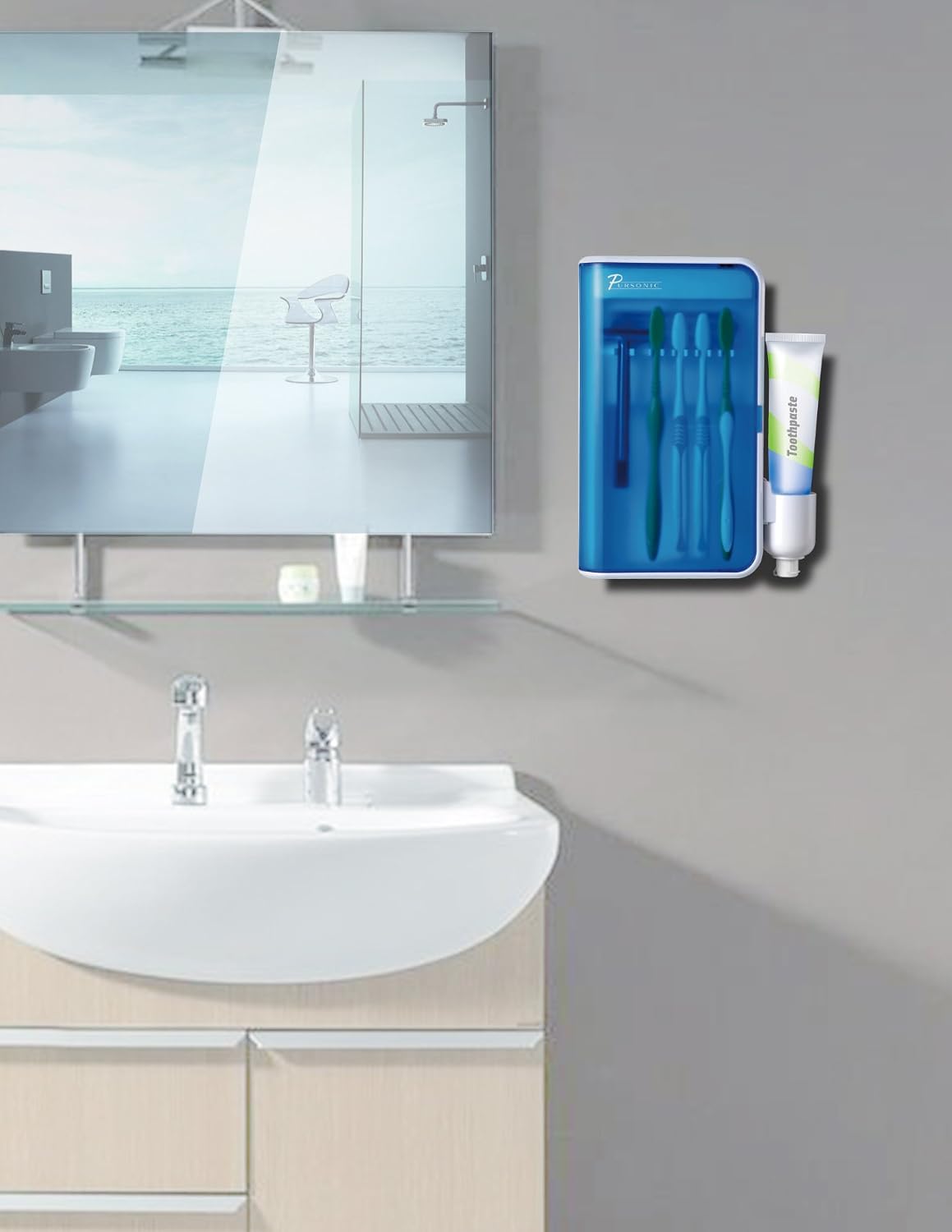 Pursonic Wall-Mountable Portable UV Toothbrush Sanitizer & Toothpaste Holder, Bathroom Organizer, Toothbrush Holders for Bathrooms