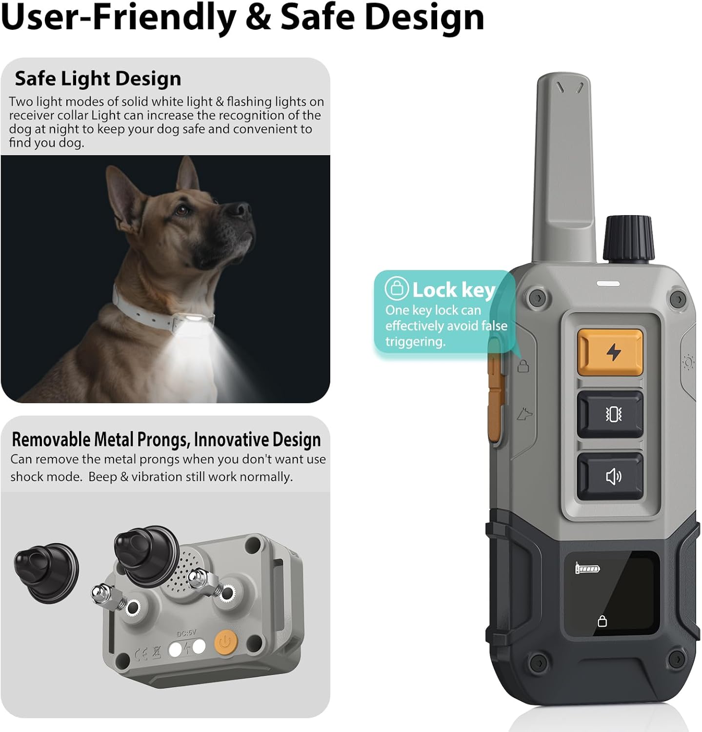 CanineJoy Dog Shock Collar – 4800ft Dog Training Collar with Remote, IPX7 Waterproof & Rechargeable E-Collar with 4 Training Modes, Security Lock, for Large Medium Small Dogs(7-130lbs)