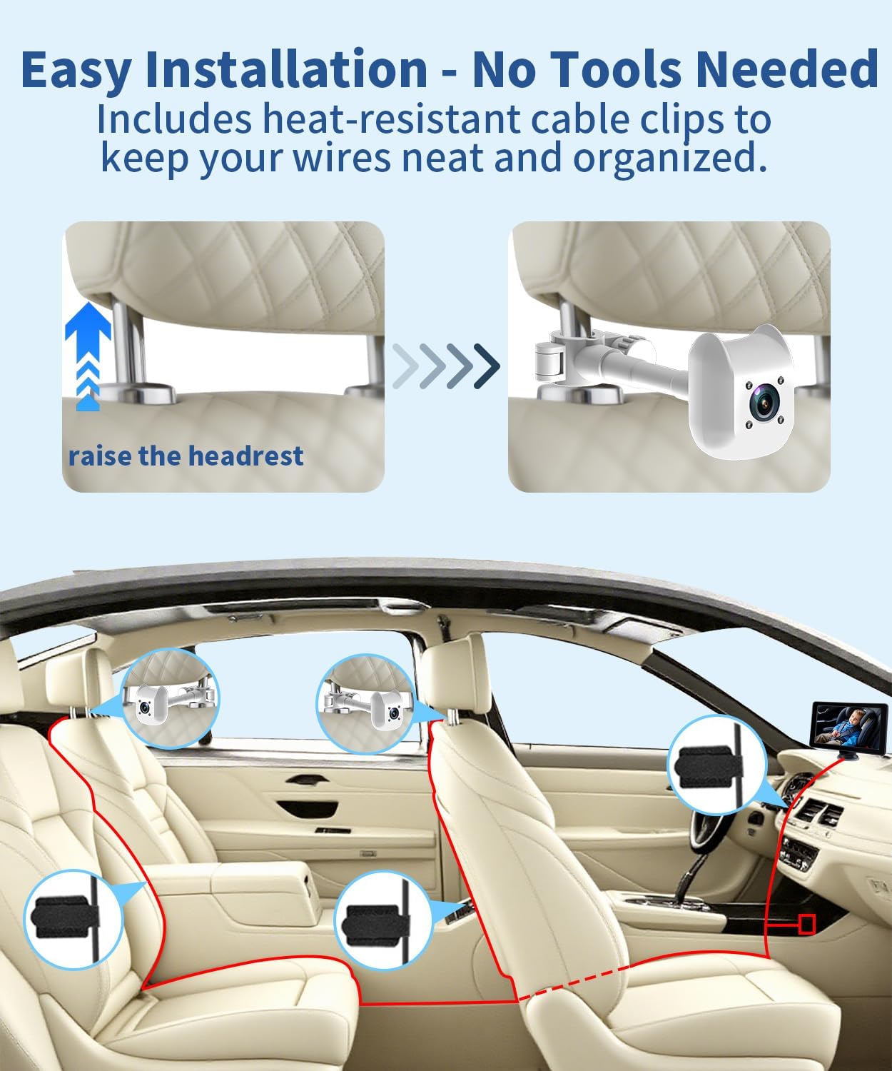 6.86'' Dual Car Camera Baby Monitor, 1080P Baby Car Camera with IR Night Vision, 150° Wide Angle, USB Powered, Easy to Install, Real-Time Rear Seat Monitoring, Safety for Kids and Newborns