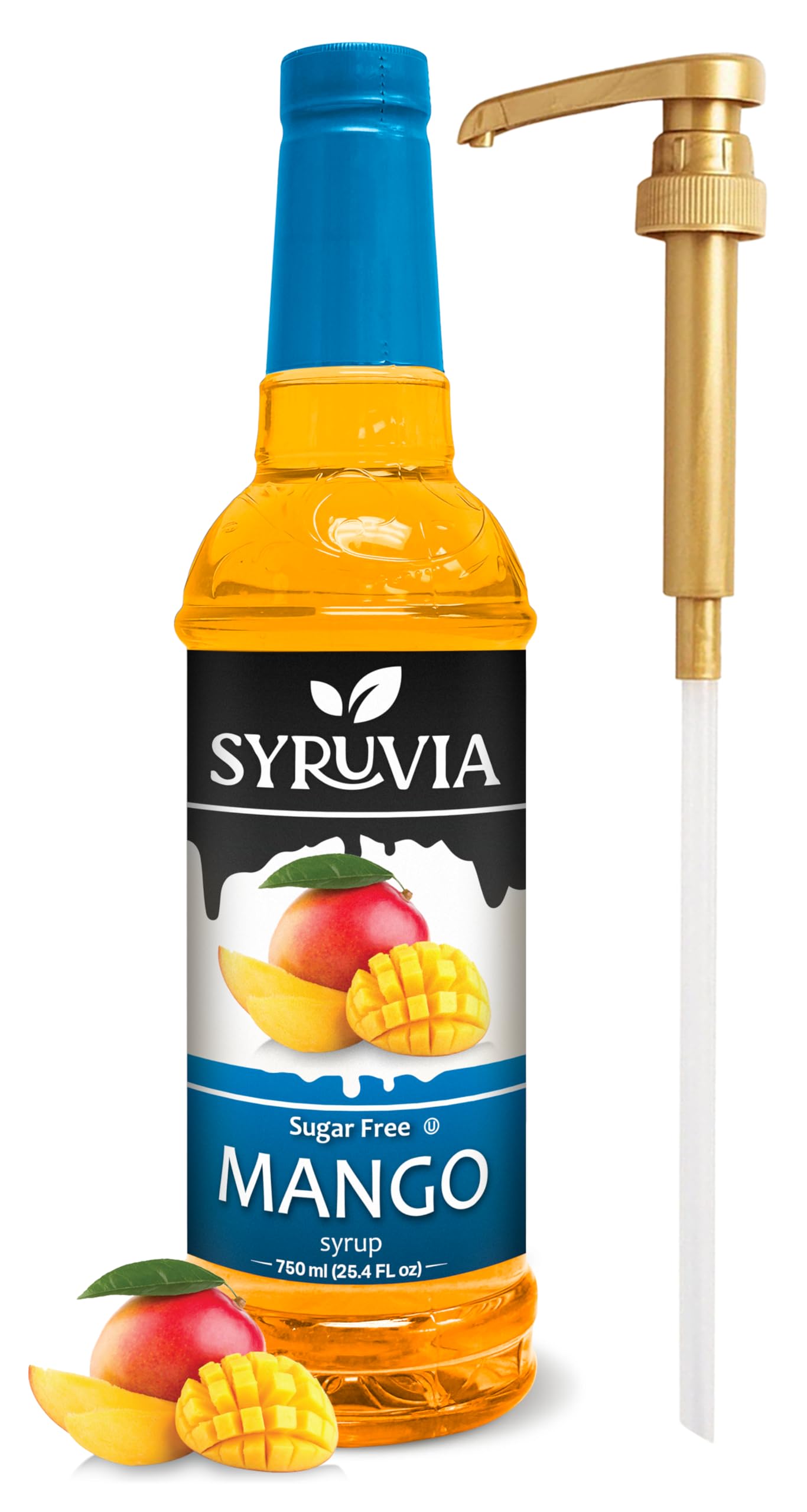 Syruvia Sugar-Free Mango Syrup, Flavored Syrup for Drinks, Cocktails, Lemonades, Iced Teas, and Desserts – 25.4 fl oz, With Pump