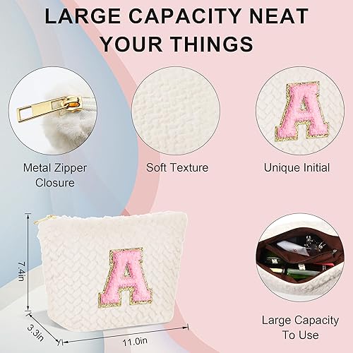 Miniatura 3 de YOOLIFE Bolsa de maquillaje grande personalizada con inicial, lindo cosmético, bolsa de aseo grande, monograma, regalos para mujeres y cumpleaños,