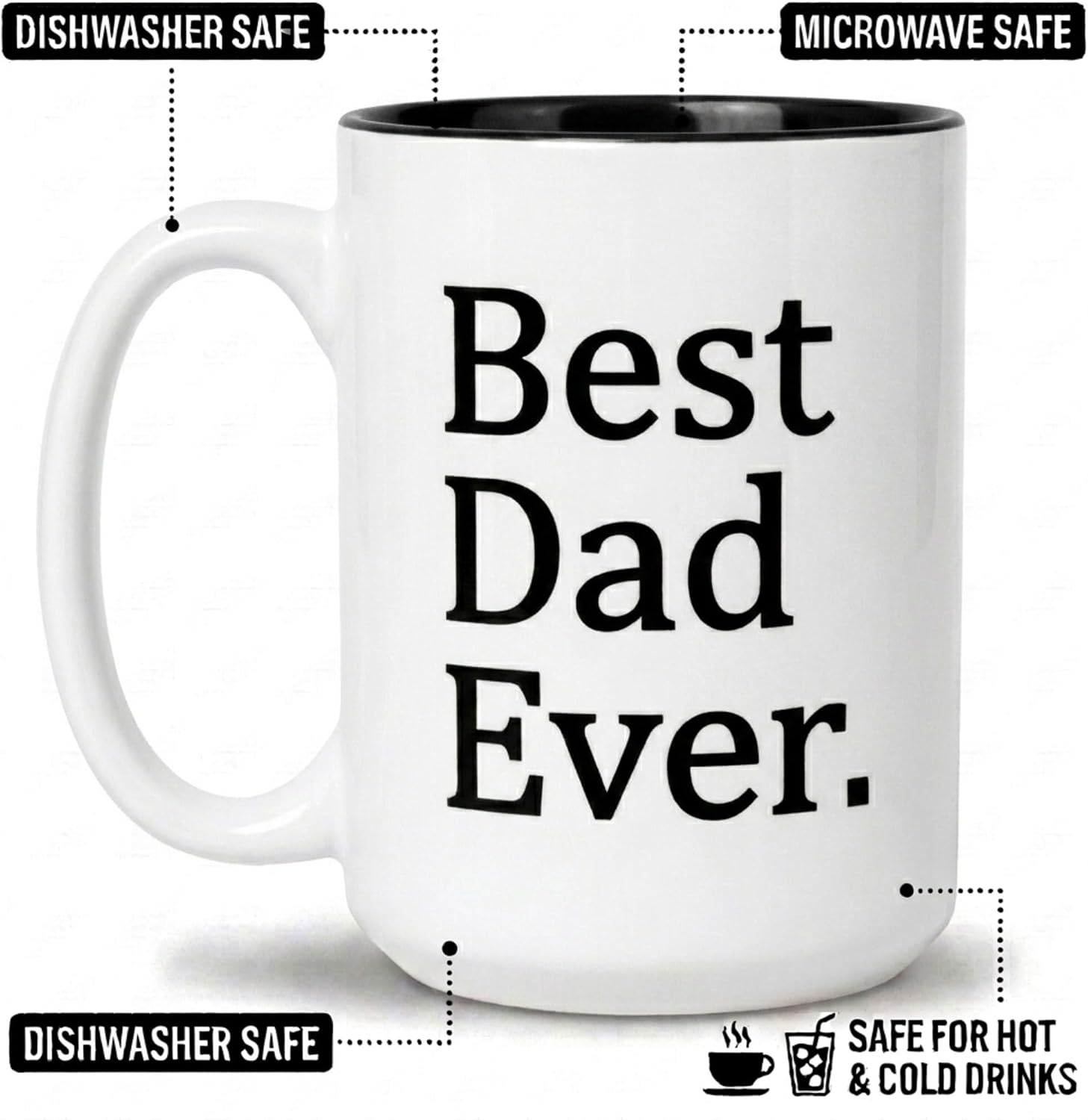 Artisan Owl Best Dad Ever Mug – 15 oz Large Coffee Cup with Black Inlay Design – Father's Day, Birthday, Christmas & Souvenir for Dad, Husband, Grandpa image 3
