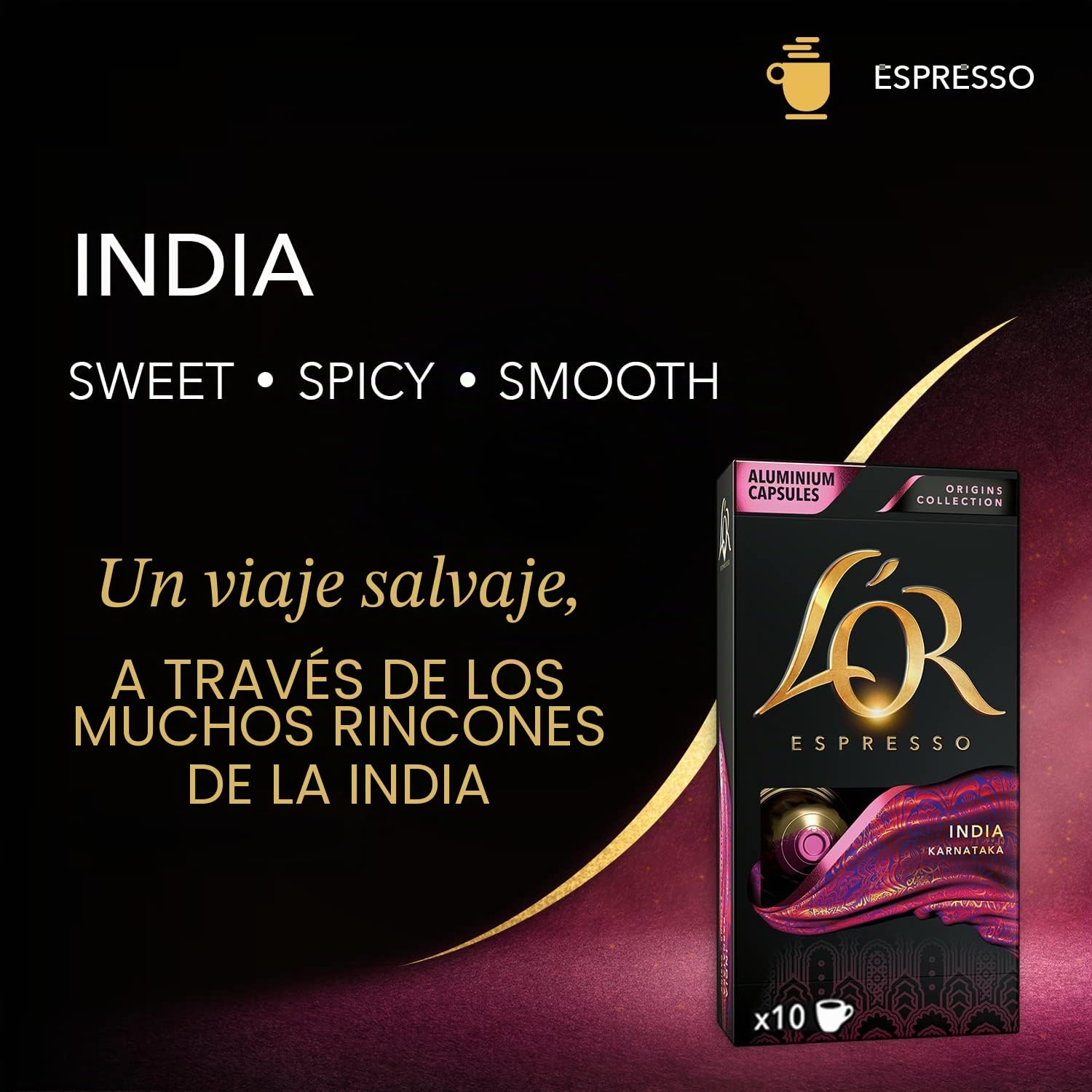 L'OR Origins India Intensity 10 cápsulas de café compatibles con Nespresso (paquete de 10, total de 100 cápsulas de café)