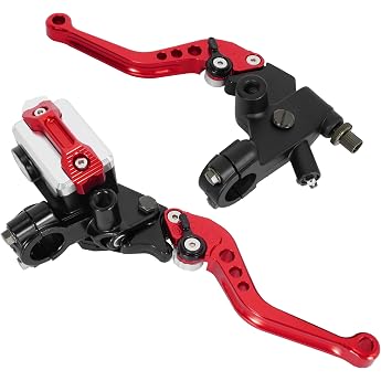 RUHUO Motorcycle 7/8 Inch 22 mm Handlebar Master Brake Cylinder Clutch Lever CNC Left &amp; Right Set Red